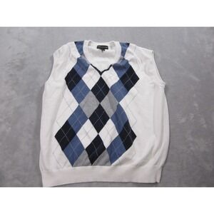 Fairway Outfitters Sweater Vest Mens XL White Blue Argyle Golf V Neck Cotton
